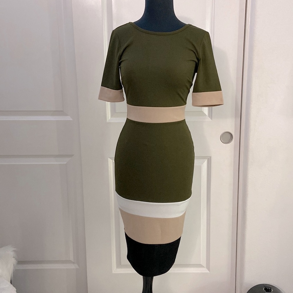 Olive Green Long Fitted Dress